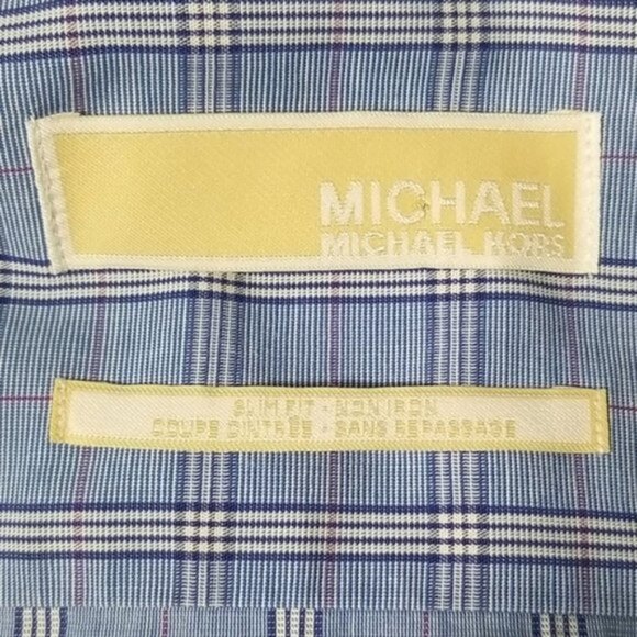 Michael Kors Men's  Dress Shirt Size 16" Neck Blue Check Button Down Slim Fit - Picture 3 of 4